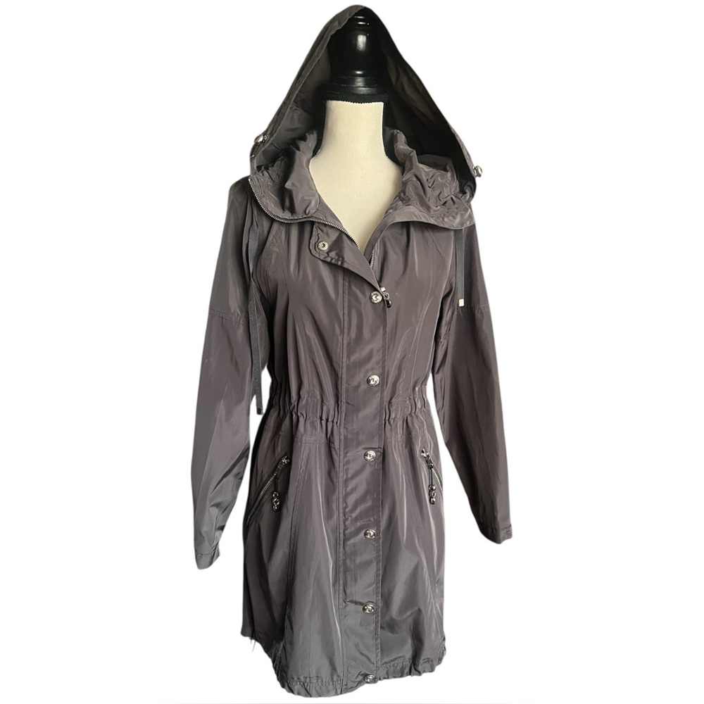 Betsy Johnson Gray Hooded cinch waist Raincoat. SZ.XS
